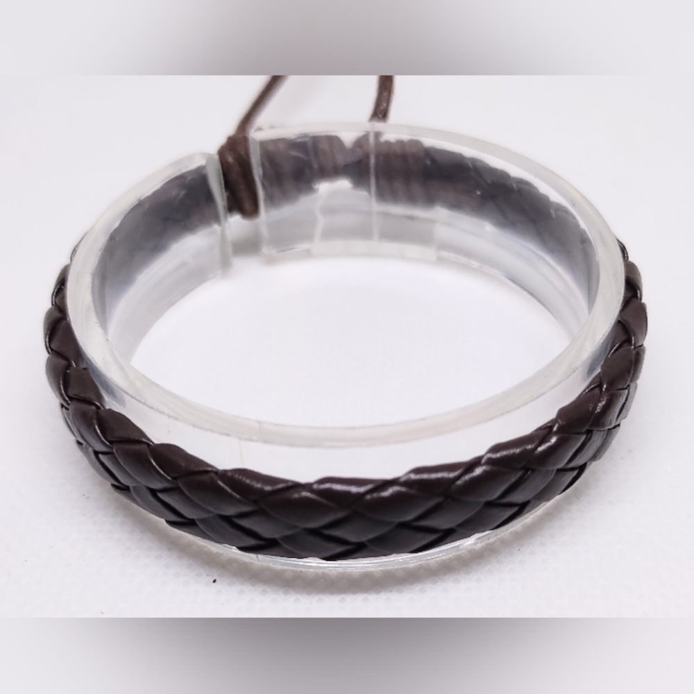 Men's Bracelet Leather Braided Brown New f87